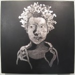 "Kaya" Palladium Leaf on black panel, full