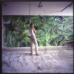 Sandra and jungle mural in studio
