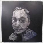 "boy" Palladium Leaf on black panel, full